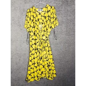 VTG Vicky Tiel Charterhouse Wrap Dress Womens Yellow Printed Sz L Midi